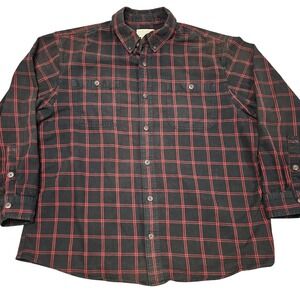 Duluth Trading Co Mens XL Plaid Flannel Button Up Shirt Red Black Cotton